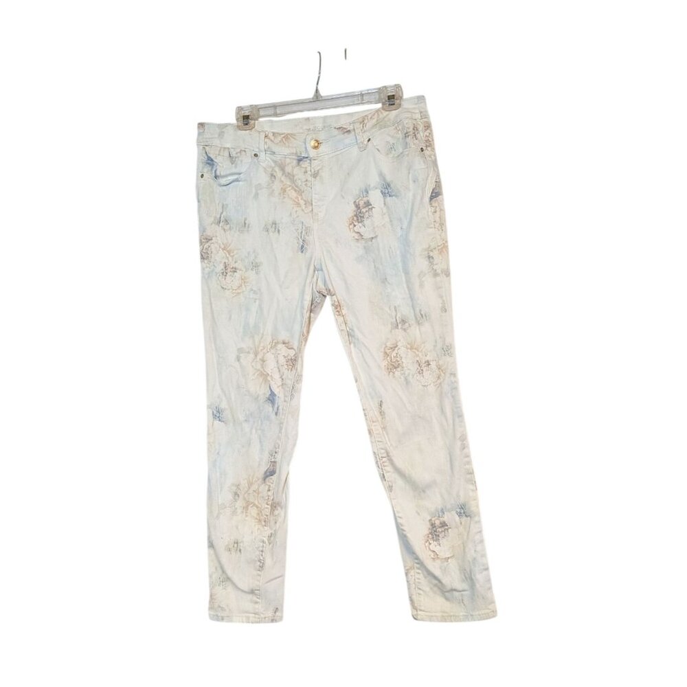 Chicos Platinum Diffused Floral Jegging 10P Petite Size Stretchy Cotton Blend Li